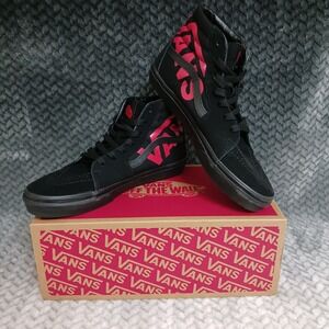 Vans Sk8-Hi Sneakers Juniors Skateboarding High Top Shoes Black Red Logo Size 7